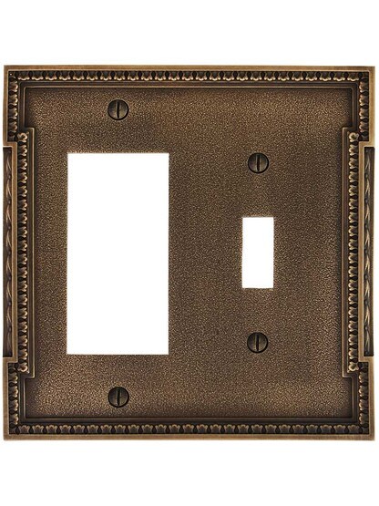 Alternate View of Neoclassical Toggle / GFI Combination Switch Plate in Antique-By-Hand.