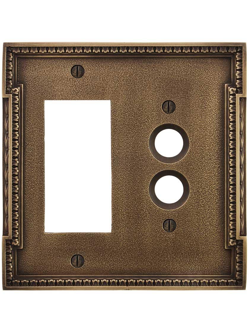 Alternate View of Neoclassical Push Button / GFI Combination Switch Plate in Antique-By-Hand.