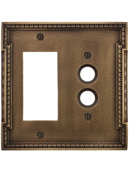 Alternate View of Neoclassical Push Button / GFI Combination Switch Plate in Antique-By-Hand.