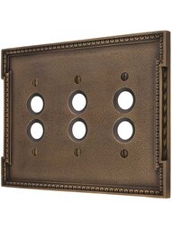 Neoclassical Triple Gang Push Button Switch Plate in Antique-By-Hand.