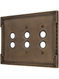 Neoclassical Triple Gang Push Button Switch Plate in Antique-By-Hand.