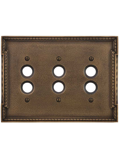 Alternate View of Neoclassical Triple Gang Push Button Switch Plate in Antique-By-Hand.