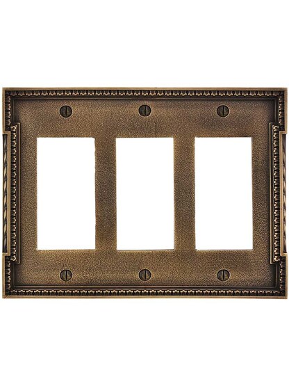 Alternate View of Neoclassical Triple Gang GFI Cover Plate in Antique-By-Hand.
