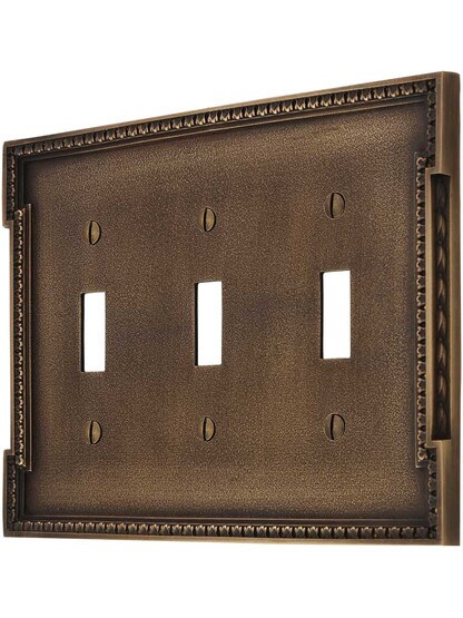 Neoclassical Triple Gang Toggle Switch Plate in Antique-By-Hand.