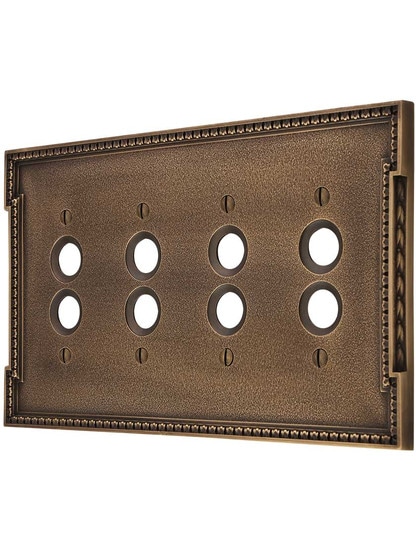 Neoclassical Quad Gang Push Button Switch Plate in Antique-By-Hand.