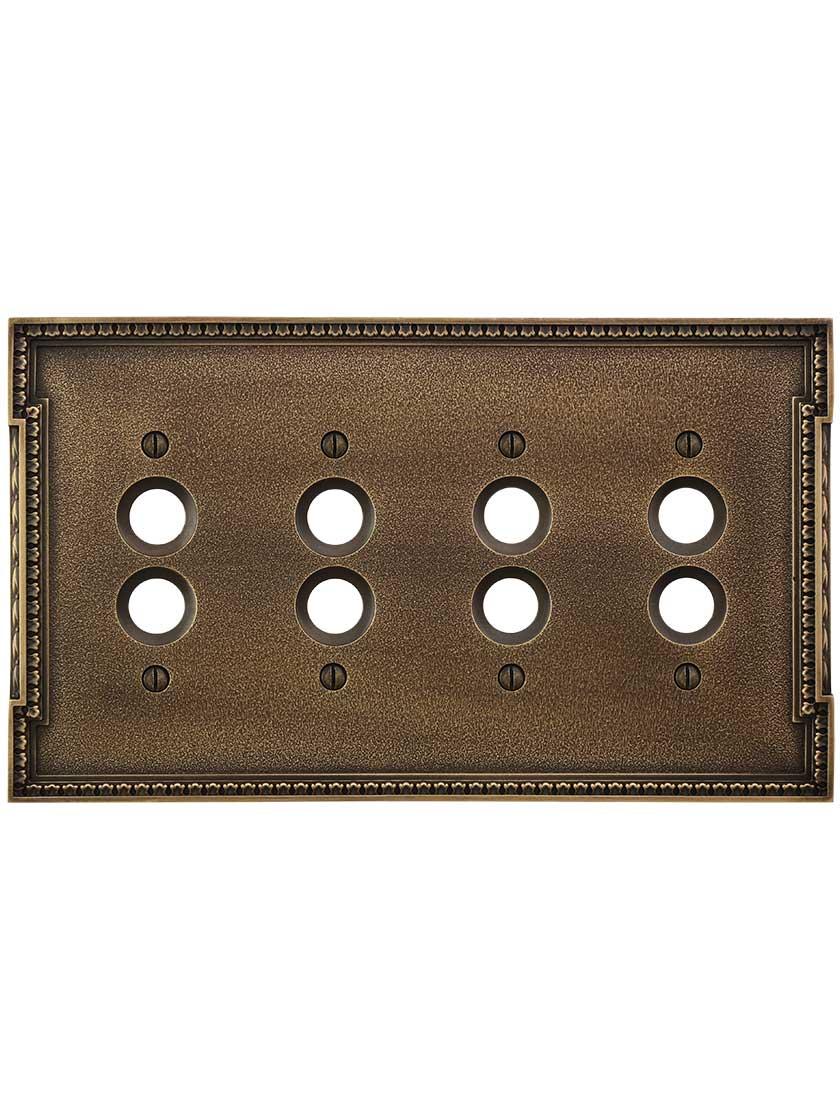 Alternate View of Neoclassical Quad Gang Push Button Switch Plate in Antique-By-Hand.