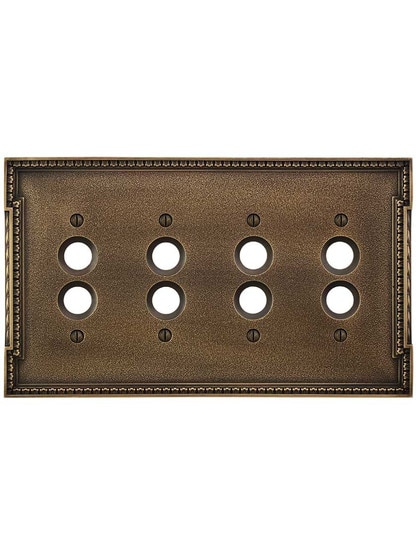 Alternate View of Neoclassical Quad Gang Push Button Switch Plate in Antique-By-Hand.