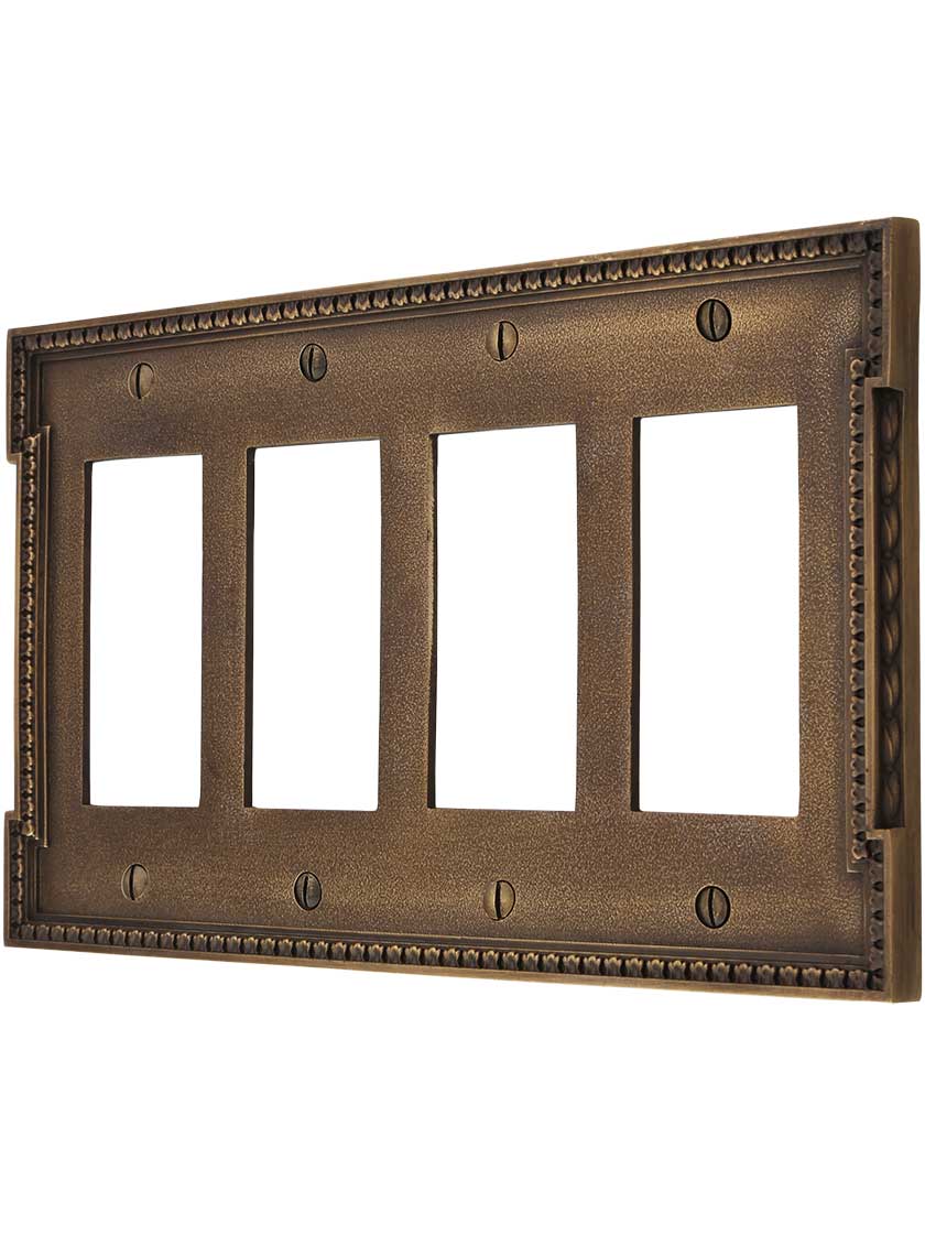 Neoclassical Quad Gang GFI Cover Plate in Antique-By-Hand.