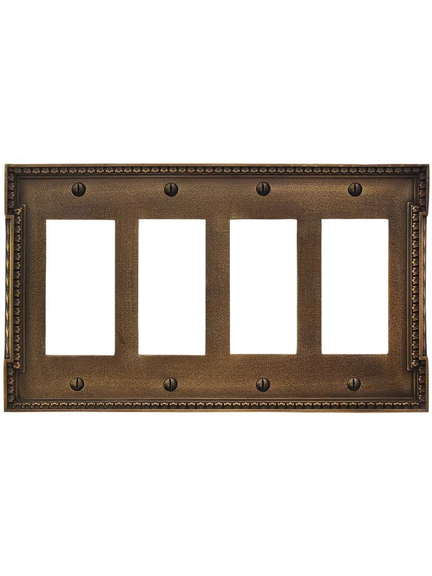 Alternate View of Neoclassical Quad Gang GFI Cover Plate in Antique-By-Hand.