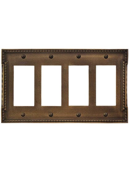 Alternate View of Neoclassical Quad Gang GFI Cover Plate in Antique-By-Hand.