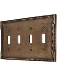 Neoclassical Quad Gang Toggle Switch Plate in Antique-By-Hand.