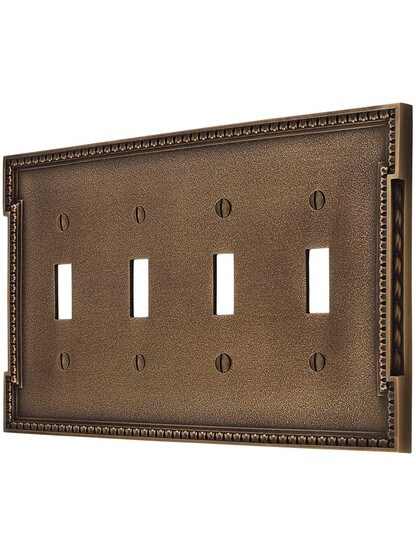 Neoclassical Quad Gang Toggle Switch Plate in Antique-By-Hand.