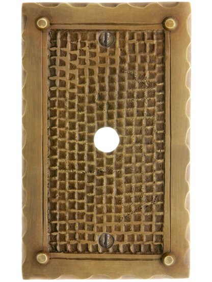 Alternate View of Bungalow Style Single Gang Cable Outlet Cover Plate In Solid Cast Brass.