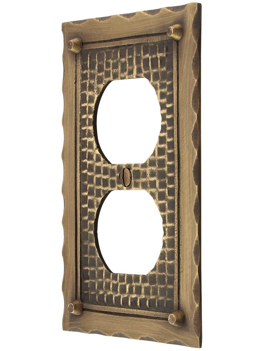 Bungalow Style Single Duplex Outlet Cover Plate In Solid Cast Brass, image size:840x1120
