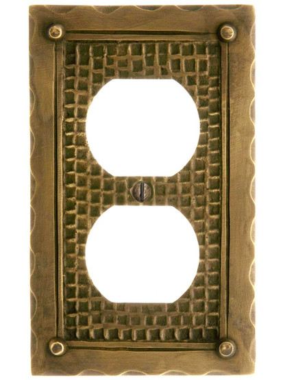 Bungalow Style Single Duplex Outlet Cover Plate In Solid Cast Brass