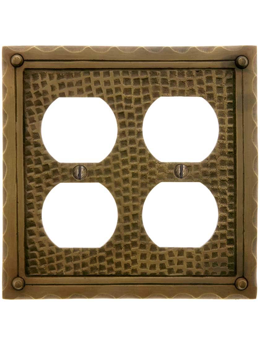 Alternate View of Bungalow Style Double Duplex Outlet Cover Plate In Solid Cast Brass.