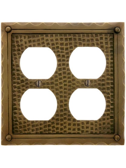 Alternate View of Bungalow Style Double Duplex Outlet Cover Plate In Solid Cast Brass.