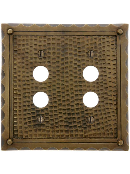 Bungalow Double Push Button Switch Plate In Solid Cast Brass