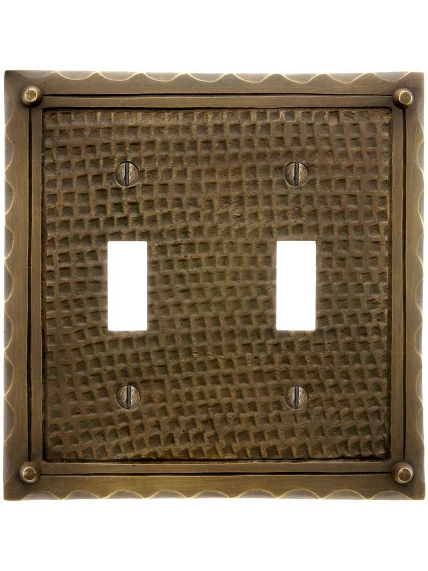Alternate View of Bungalow Style Double Toggle Switch Plate In Solid Cast Brass.