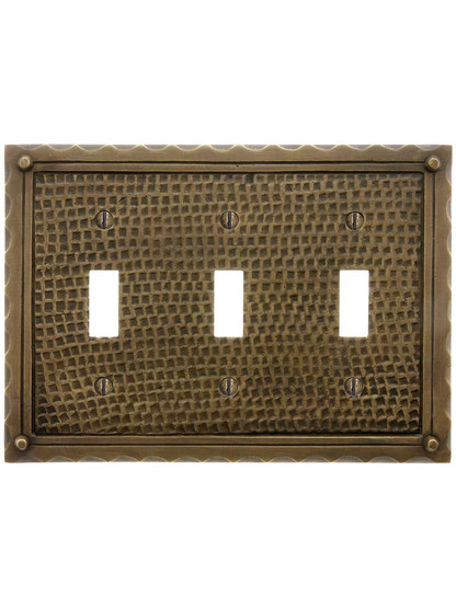Alternate View of Bungalow Style Triple Toggle Switch Plate In Solid Cast Brass.