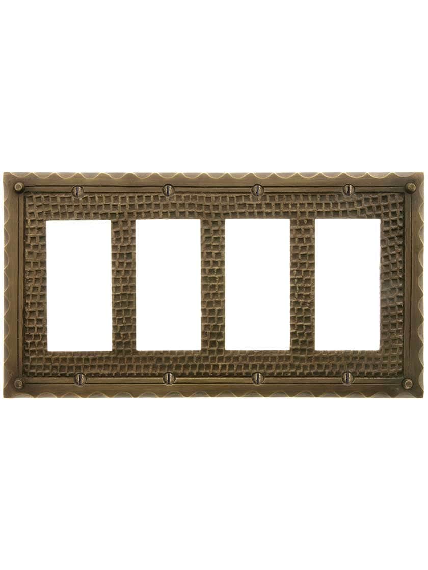 Alternate View of Bungalow Style Quad GFI Cover Plate In Solid Cast Brass.