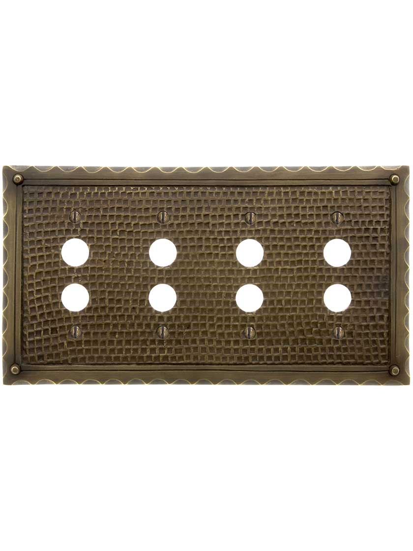 Alternate View of Bungalow Style Quad Push Button Switch Plate In Solid Cast Brass.