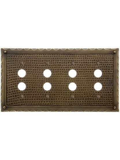 Alternate View of Bungalow Style Quad Push Button Switch Plate In Solid Cast Brass.