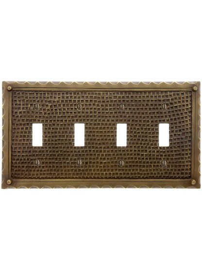 Alternate View of Bungalow Style Quad Toggle Switch Plate In Solid Cast Brass.