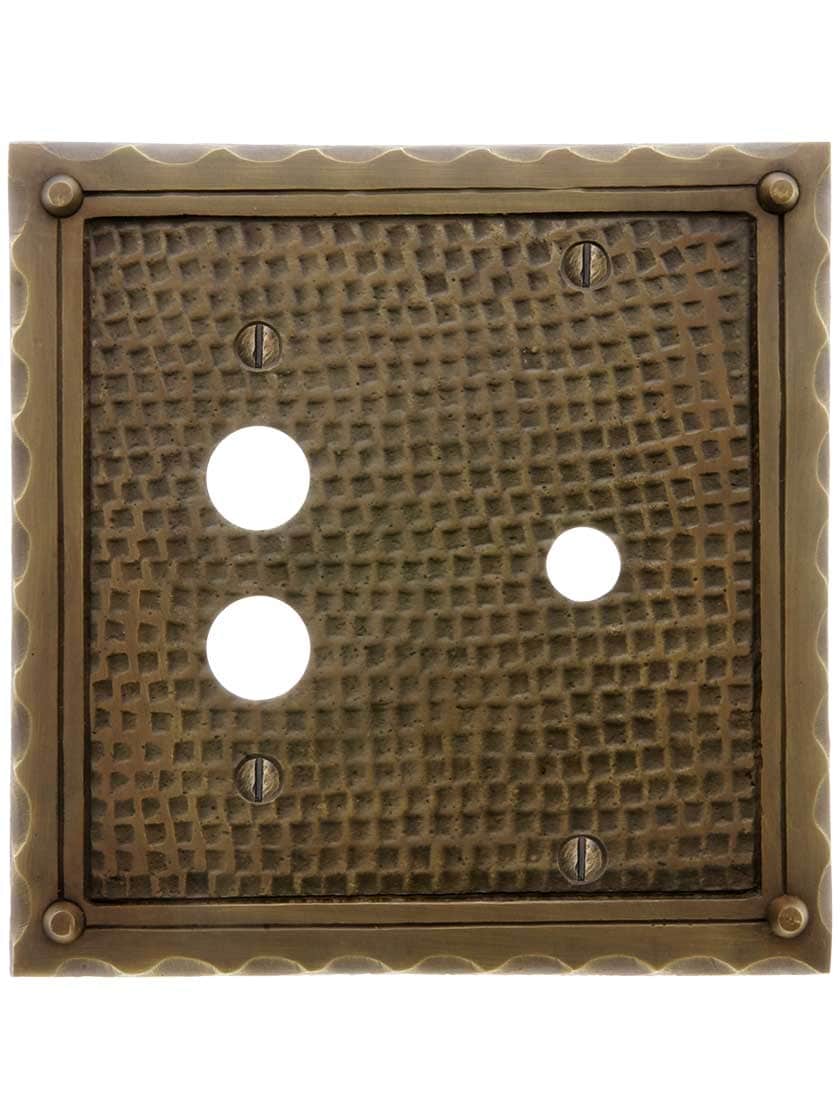 Alternate View of Bungalow Push Button/Rotary Dimmer Combination Switch Plate In Solid Cast Brass.