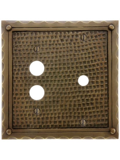 Alternate View of Bungalow Push Button/Rotary Dimmer Combination Switch Plate In Solid Cast Brass.