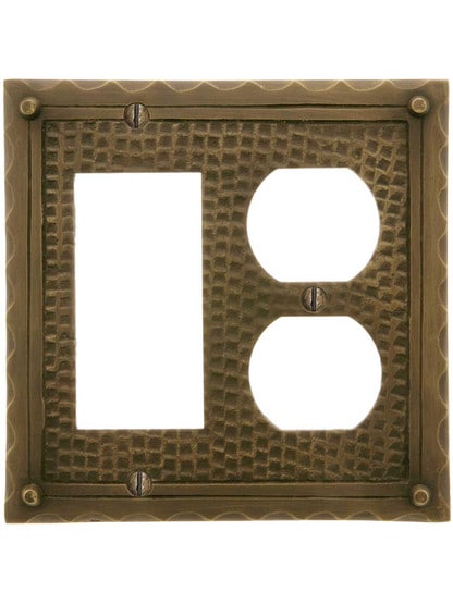 Alternate View of Bungalow Style Duplex / GFI Combination Switch Plate In Solid Cast Brass.