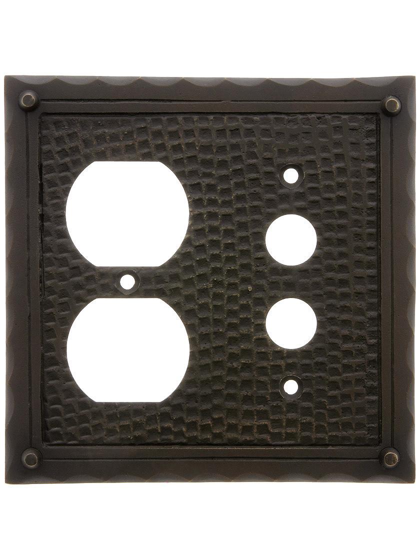 Bungalow Style Push Button / Duplex Combination Switch Plate In Solid Cast  Brass, image size:840x1120