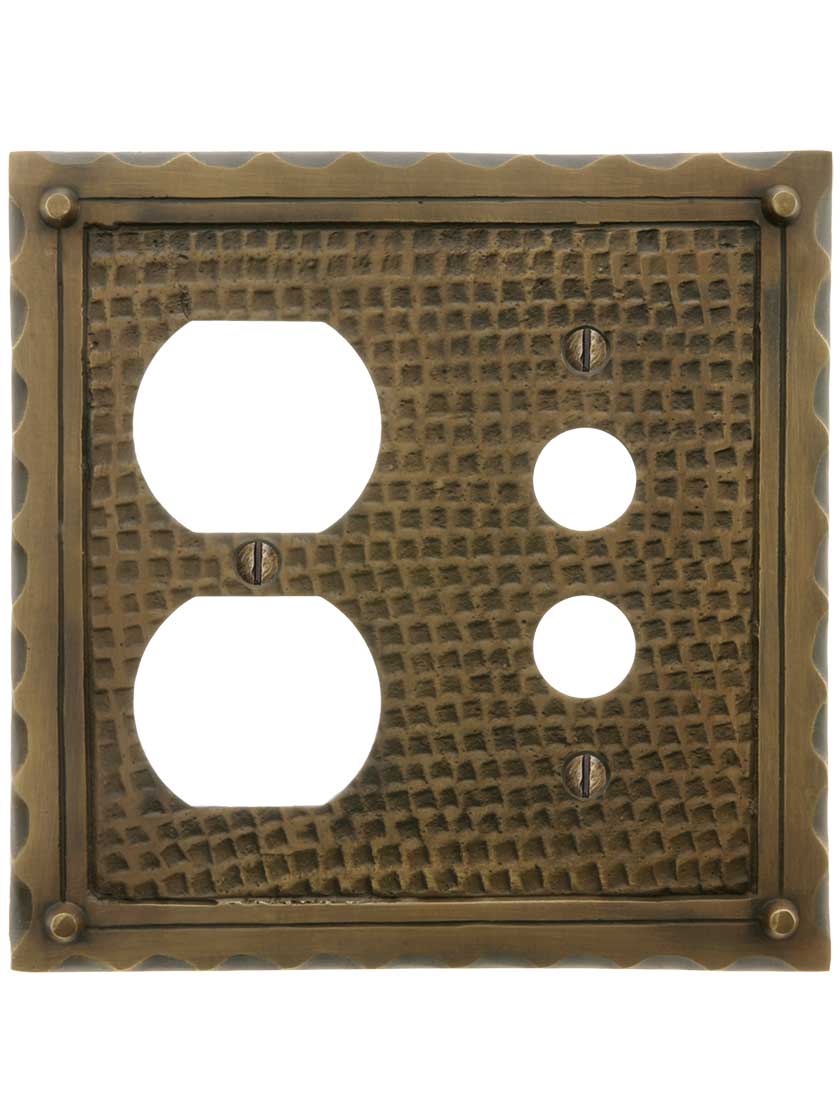 Alternate View of Bungalow Style Push Button / Duplex Combination Switch Plate In Solid Cast Brass.