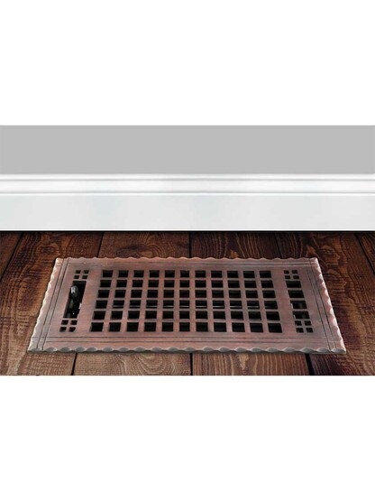 Alternate View 3 of Arts and Crafts Premium Brass Floor Register - With Adjustable Louver