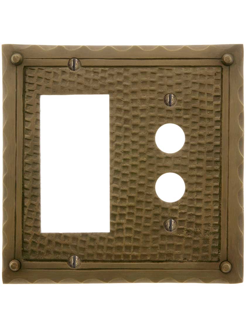 Alternate View of Bungalow Style Push Button / GFI Combination Switch Plate In Solid Cast Brass.