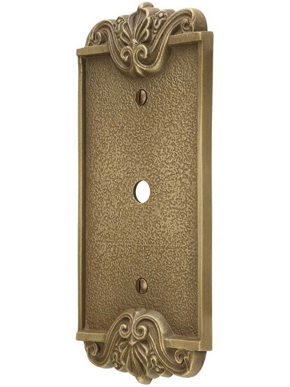 Art Nouveau Single Gang Cable Outlet Cover Plate in Antique-By-Hand Finish.