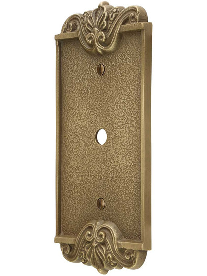 Art Nouveau Single Gang Cable Outlet Cover Plate in Antique-By-Hand Finish.