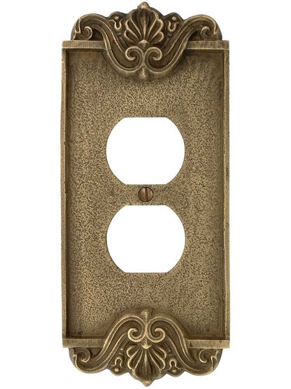 Alternate View of Art Nouveau Single Duplex Cover Plate In Antique-By-Hand Finish.