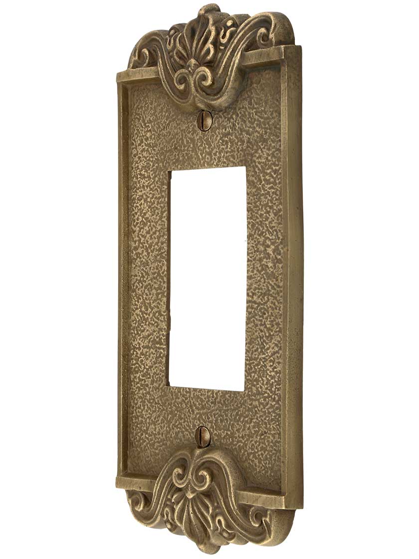 Art Nouveau Single GFI Cover Plate In Antique-By-Hand Finish.