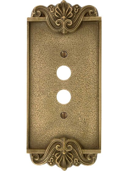 Alternate View of Art Nouveau Single Push Button Cover Plate In Antique-By-Hand Finish.