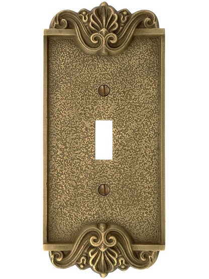 Alternate View of Art Nouveau Single Toggle Cover Plate In Antique-By-Hand Finish.