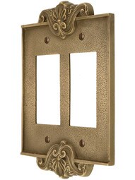 Art Nouveau Double GFI Cover Plate In Antique-By-Hand Finish.