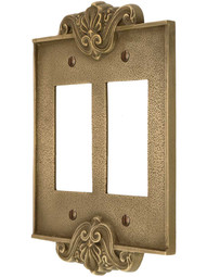 Art Nouveau Double GFI Cover Plate In Antique-By-Hand Finish.