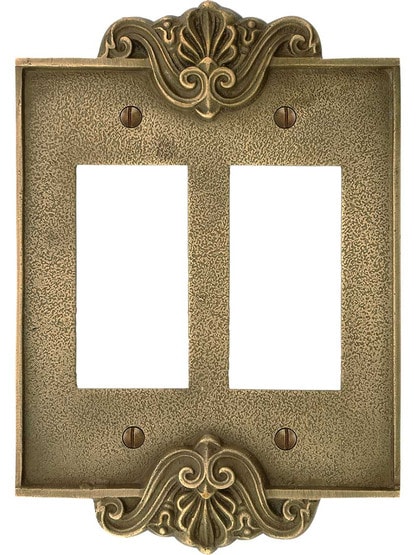 Alternate View of Art Nouveau Double GFI Cover Plate In Antique-By-Hand Finish.
