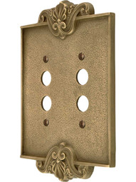 Art Nouveau Double Push Button Cover Plate In Antique-By-Hand Finish.