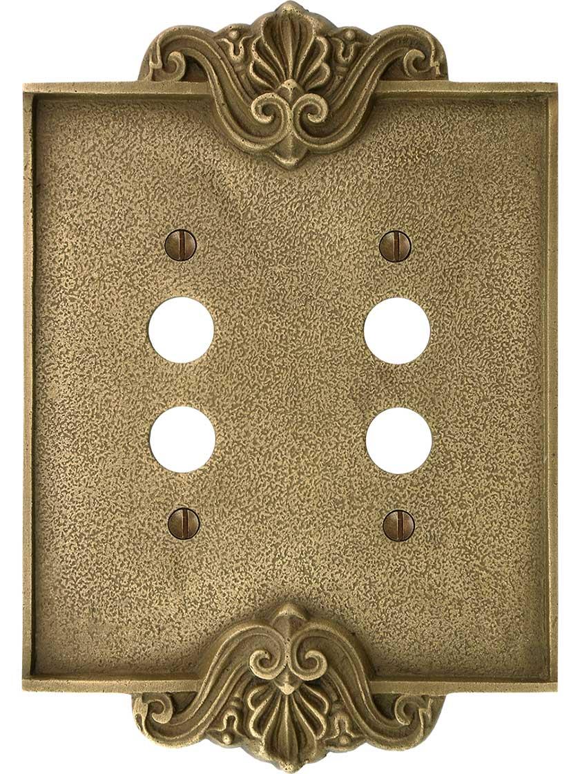 Alternate View of Art Nouveau Double Push Button Cover Plate In Antique-By-Hand Finish.