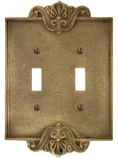 Alternate View of Art Nouveau Double Toggle Cover Plate In Antique-By-Hand Finish.