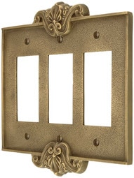 Art Nouveau Triple GFI Cover Plate In Antique-By-Hand Finish.