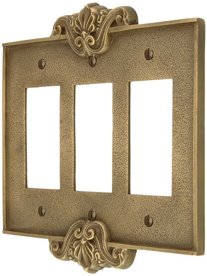 Art Nouveau Triple GFI Cover Plate In Antique-By-Hand Finish.