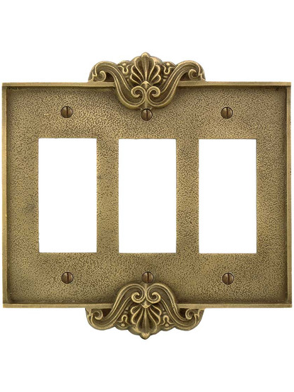 Alternate View of Art Nouveau Triple GFI Cover Plate In Antique-By-Hand Finish.